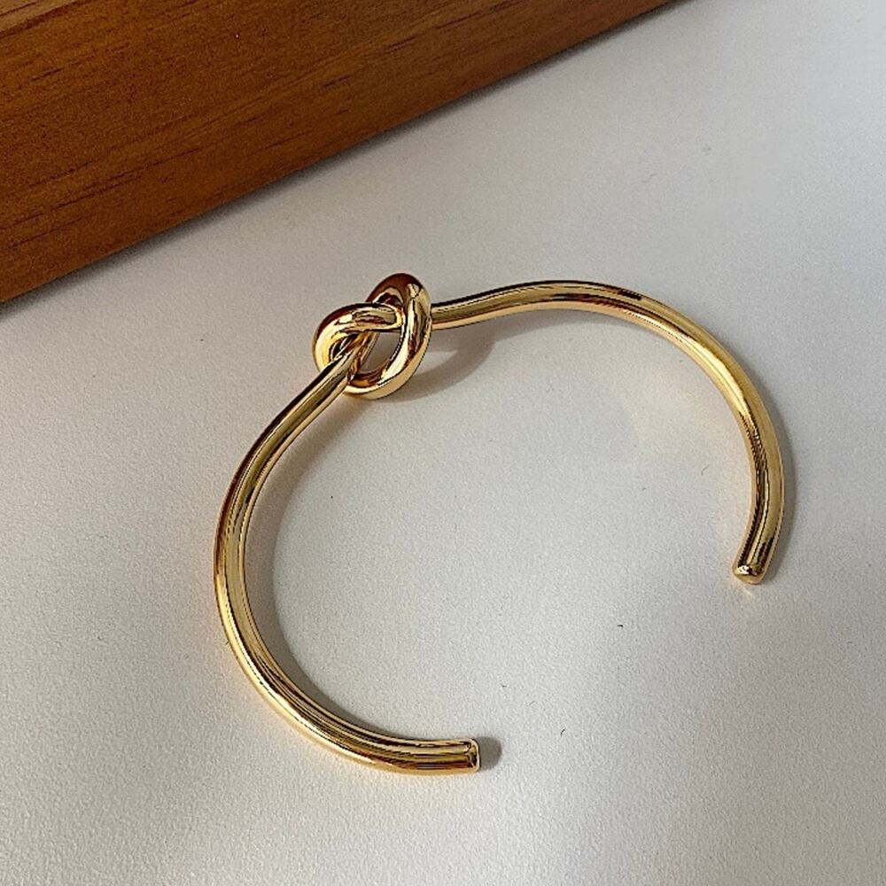 Knot Tie Gold Plated Bangle Cuff Bracelet - Picture 7 of 15